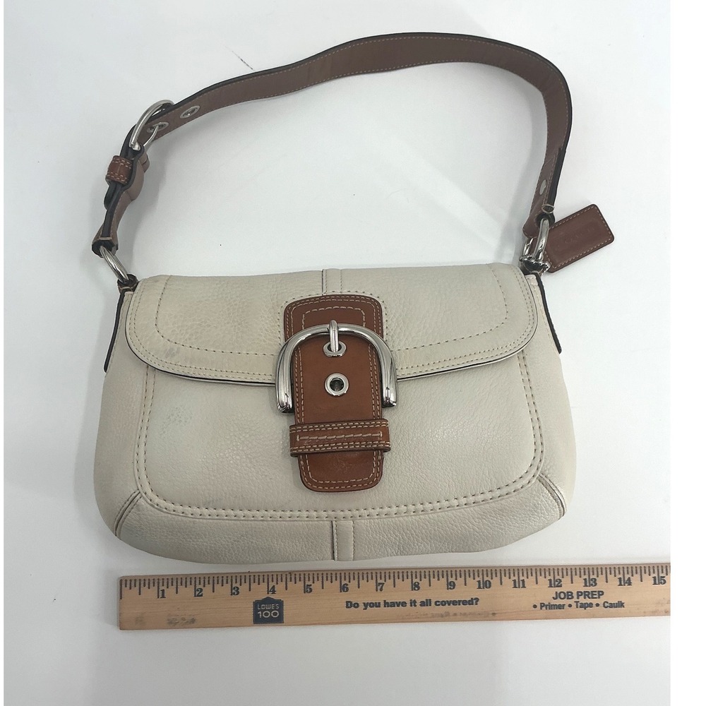 Coach Pebble Leather‎ Buckle Shoulder Bag – Ivory & Brown | F15105 - Picture 9 of 10